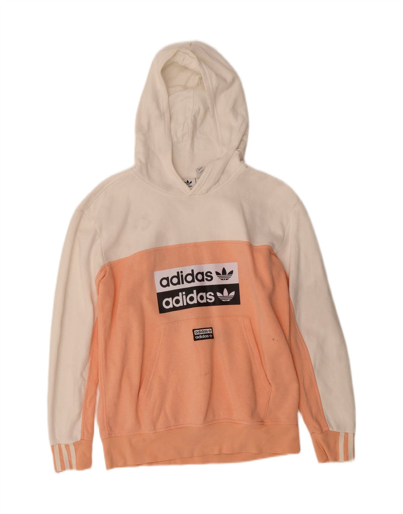ADIDAS Girls Graphic Hoodie Jumper 13-14 Years Pink Colourblock Cotton Vintage Adidas and Second-Hand Adidas from Messina Hembry 