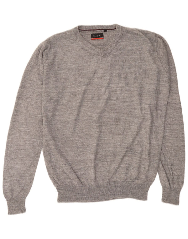 Pierre Cardin Mens V-Neck Jumper Sweater Large Grey Acrylic