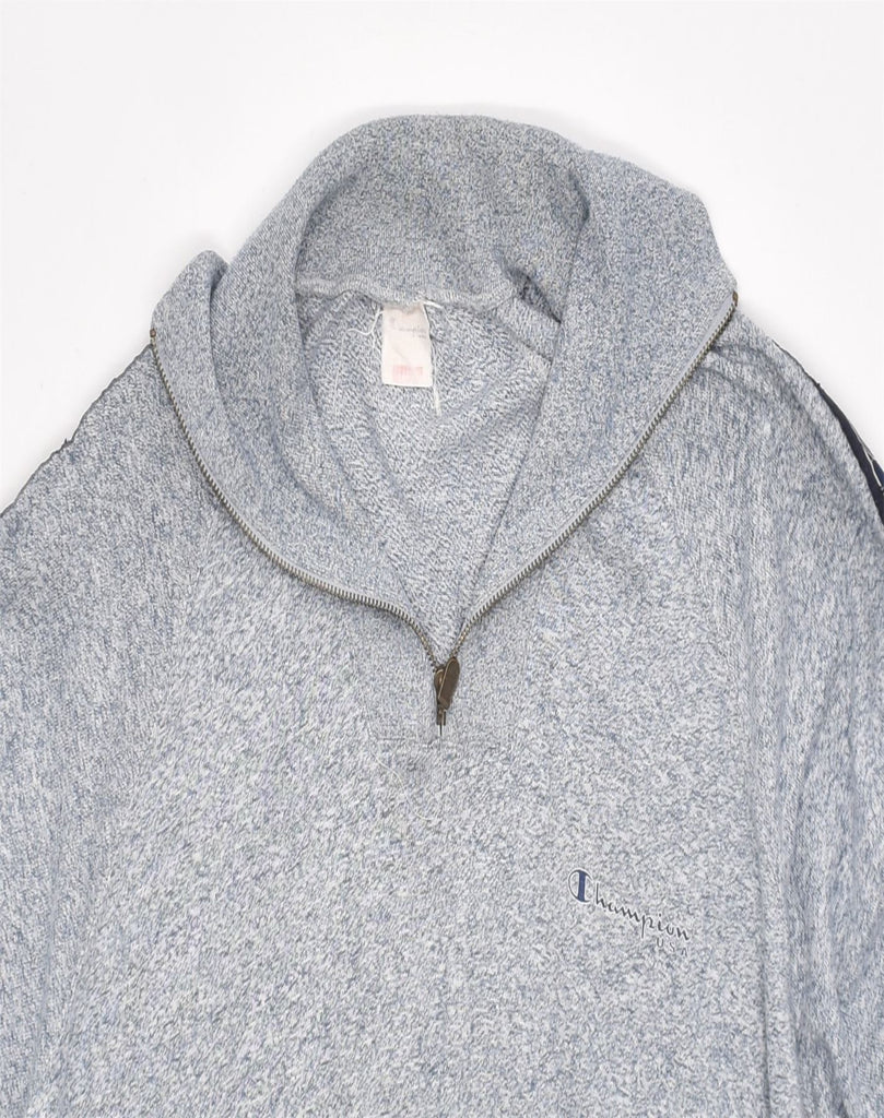 CHAMPION Mens Zip Neck Sweatshirt Jumper Large Grey Flecked Cotton | Vintage | Thrift | Second-Hand | Used Clothing | Messina Hembry 