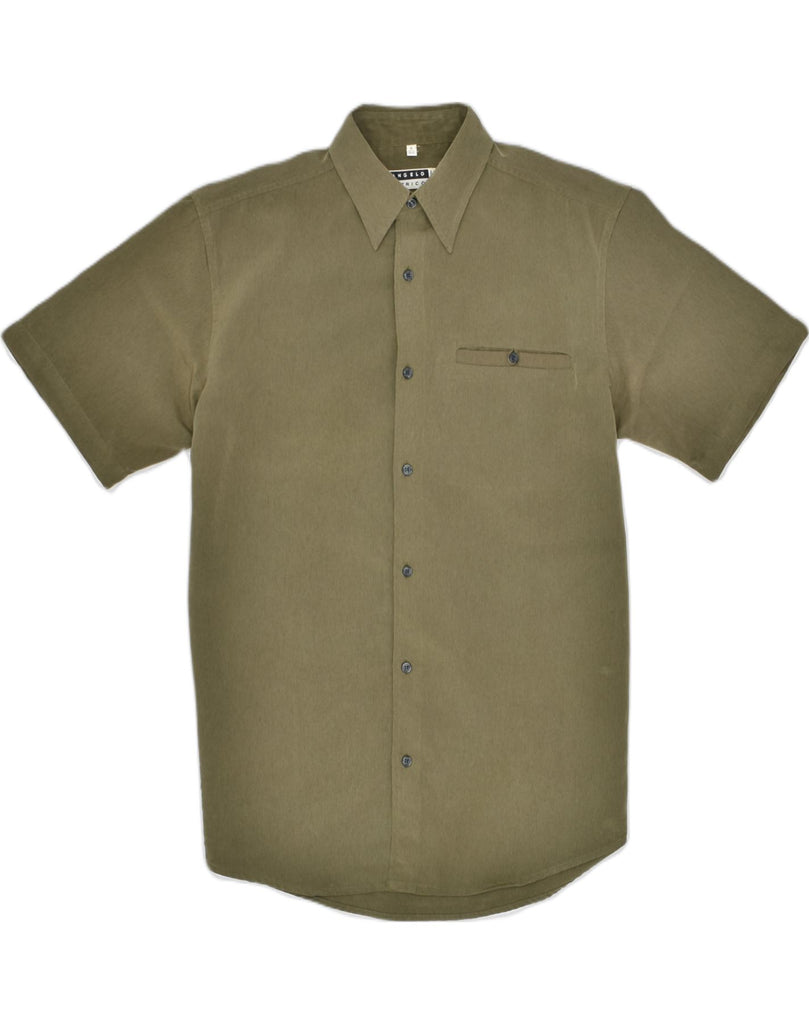 ANGELO LITRICO Mens Short Sleeve Shirt Size 39/40 Medium Khaki Polyester | Vintage | Thrift | Second-Hand | Used Clothing | Messina Hembry 