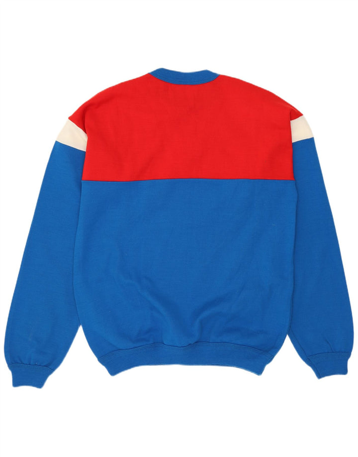 VINTAGE Mens Crew Neck Jumper Sweater Medium Blue Colourblock Acrylic