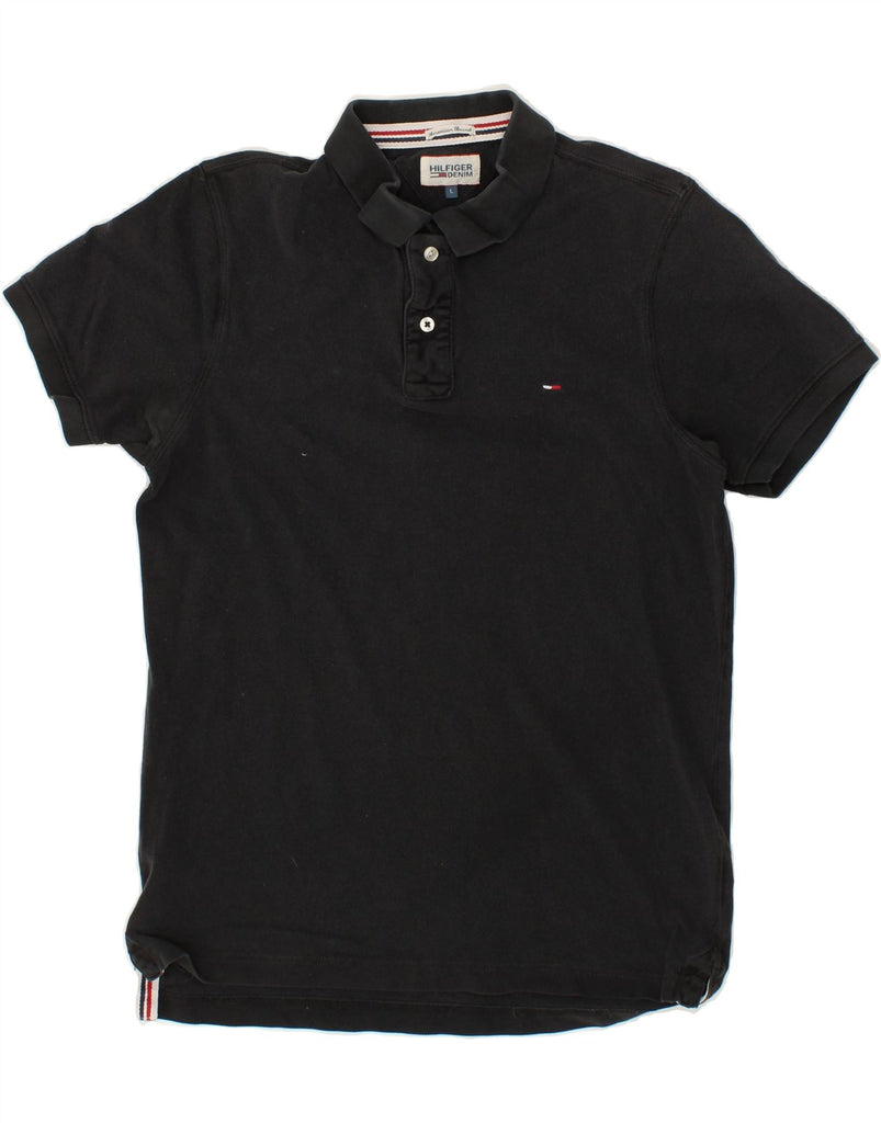 TOMMY HILFIGER Mens Slim Fit Polo Shirt Large Black Cotton Vintage Tommy Hilfiger and Second-Hand Tommy Hilfiger from Messina Hembry 