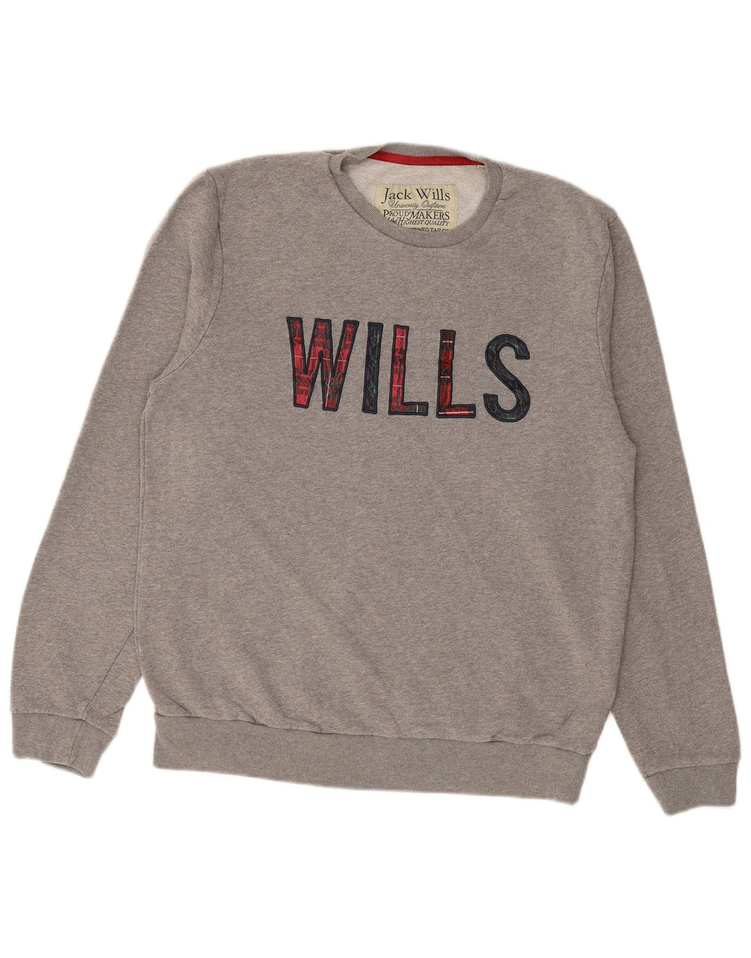 JACK WILLS Mens Graphic Sweatshirt Jumper Large Grey Cotton