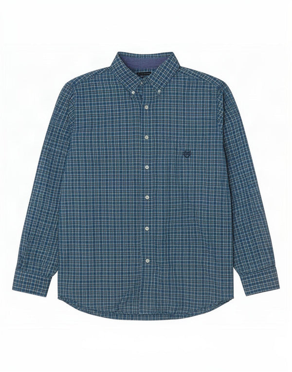 Chaps Mens Shirt Large Blue Check Cotton