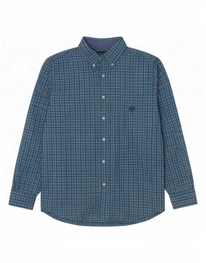 Chaps Mens Shirt Large Blue Check Cotton