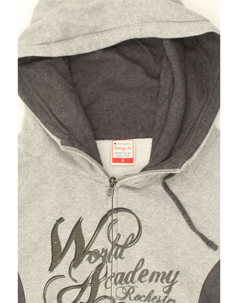 CHAMPION Womens Graphic Zip Hoodie Sweater UK 14 Medium Grey Colourblock | Vintage Champion | Thrift | Second-Hand Champion | Used Clothing | Messina Hembry 