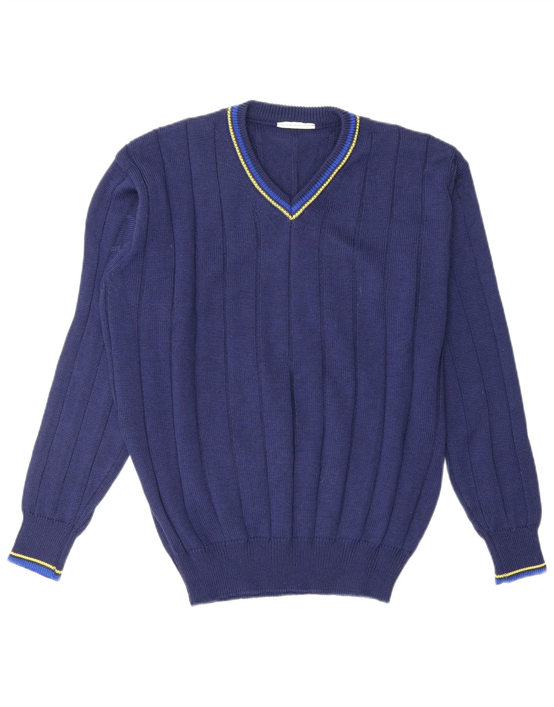 VINTAGE Mens V-Neck Jumper Sweater Medium Navy Blue