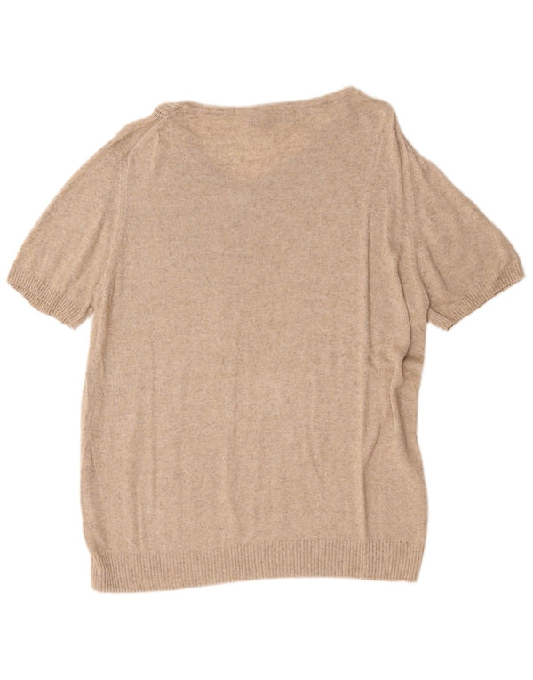 Zara Womens Short Sleeve V-Neck Jumper Sweater UK 18 XL Beige Flecked