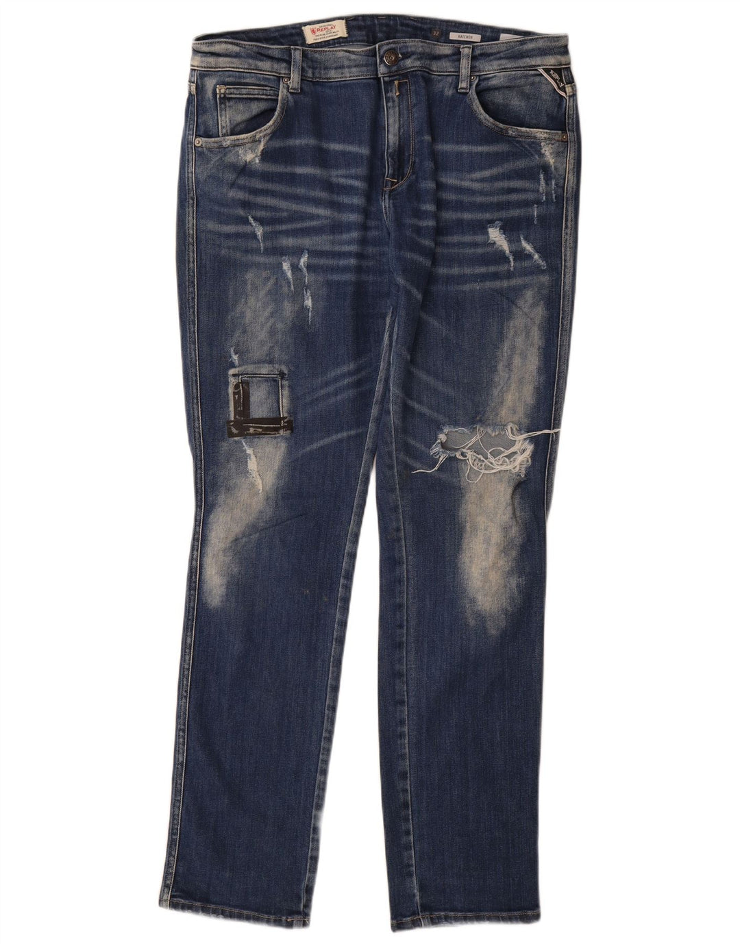 Replay Womens Katewin Distressed Slim Jeans W32 L32 Blue Cotton