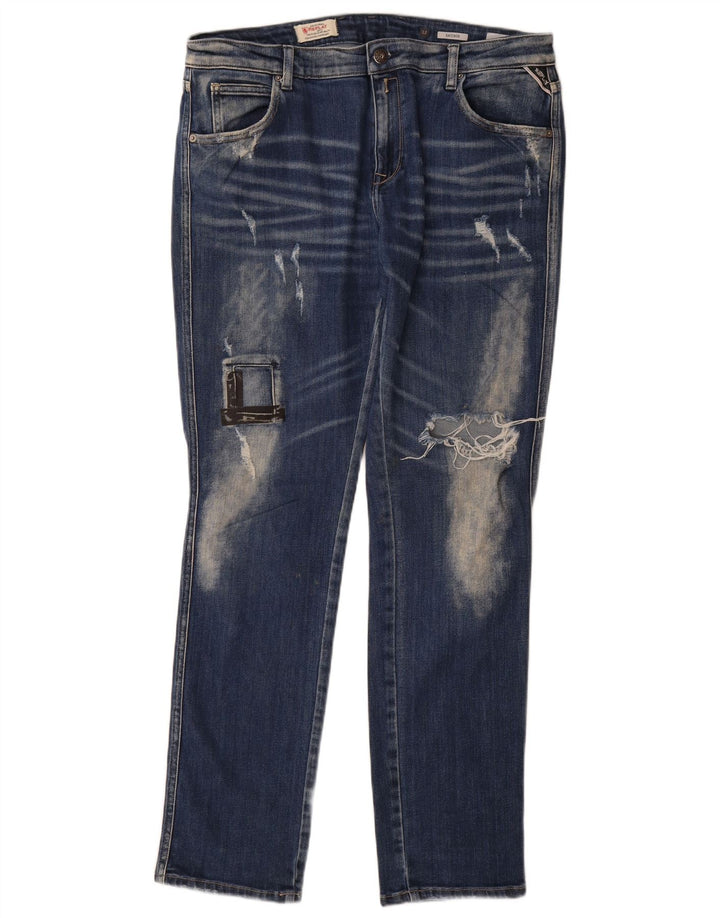 Replay Womens Katewin Distressed Slim Jeans W32 L32 Blue Cotton