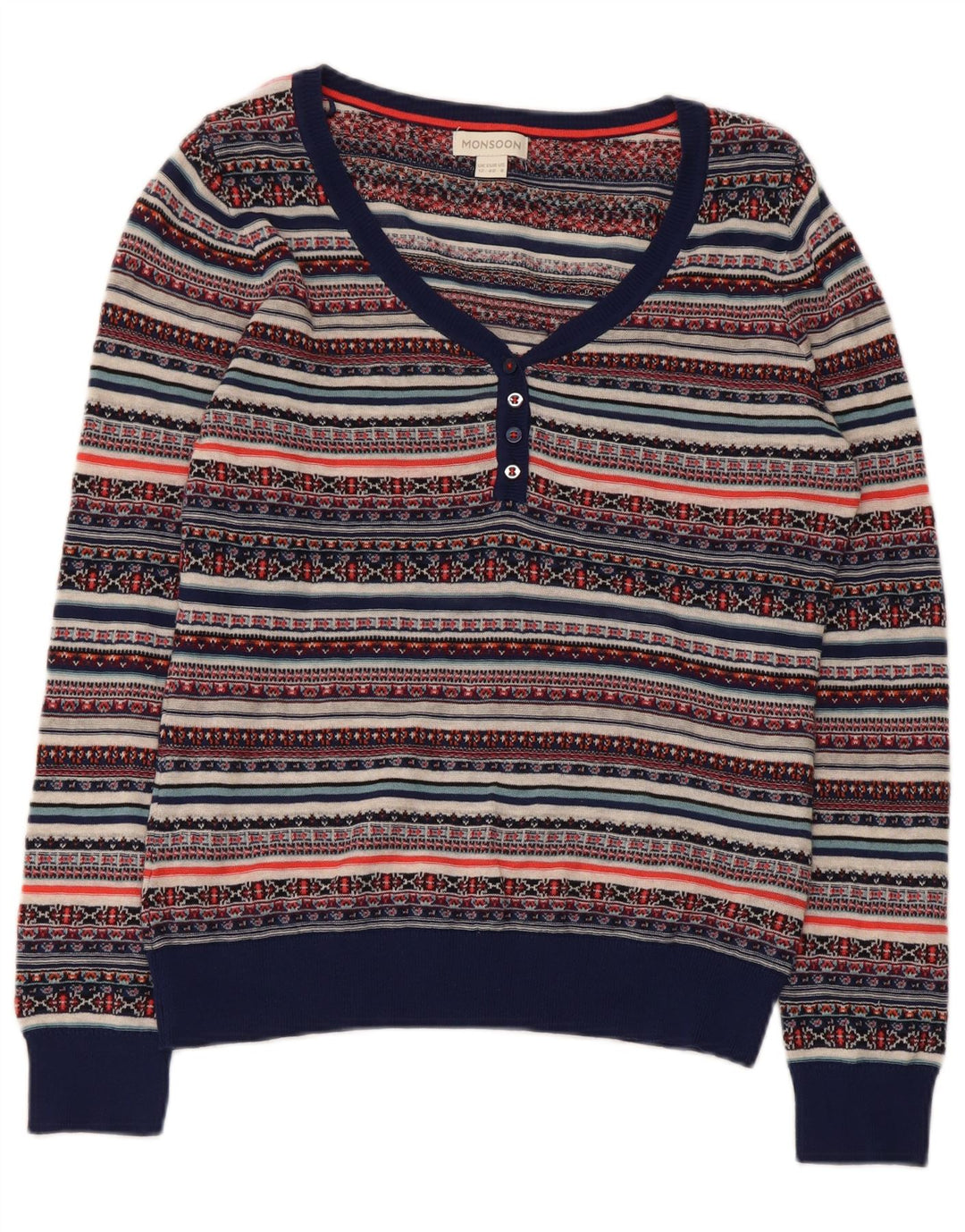 Monsoon Womens V-Neck Jumper Sweater UK 12 Medium Multicoloured Fair Isle