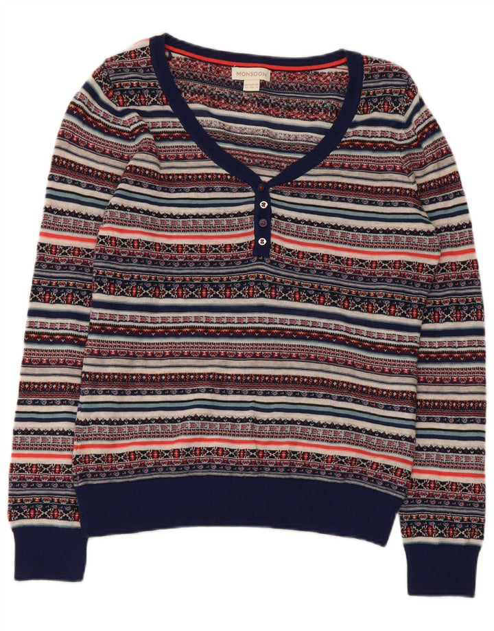 Monsoon Womens V-Neck Jumper Sweater UK 12 Medium Multicoloured Fair Isle