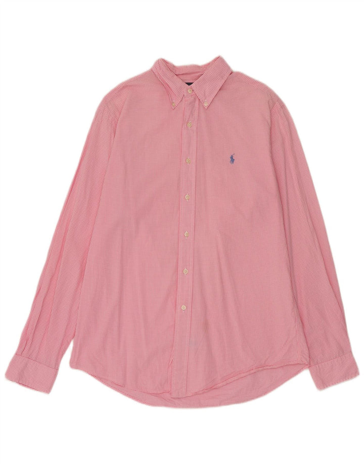 Ralph Lauren Mens Custom Fit Shirt Medium Pink Gingham Cotton