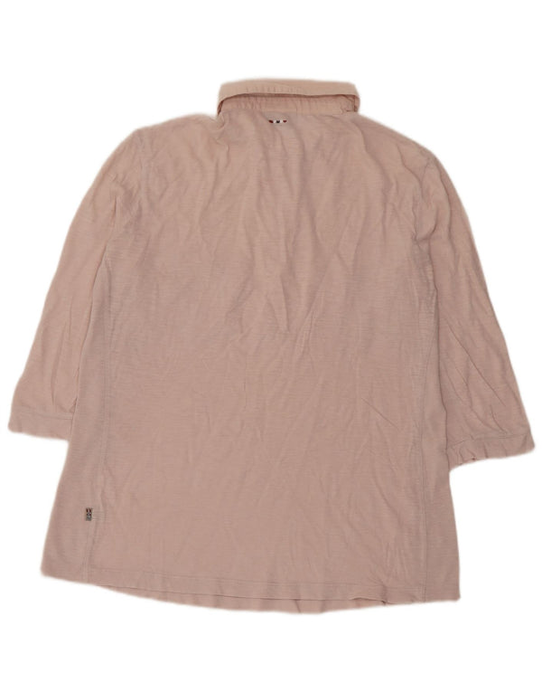 Napapijri Womens 3/4 Sleeve Polo Shirt UK 14 Medium Pink