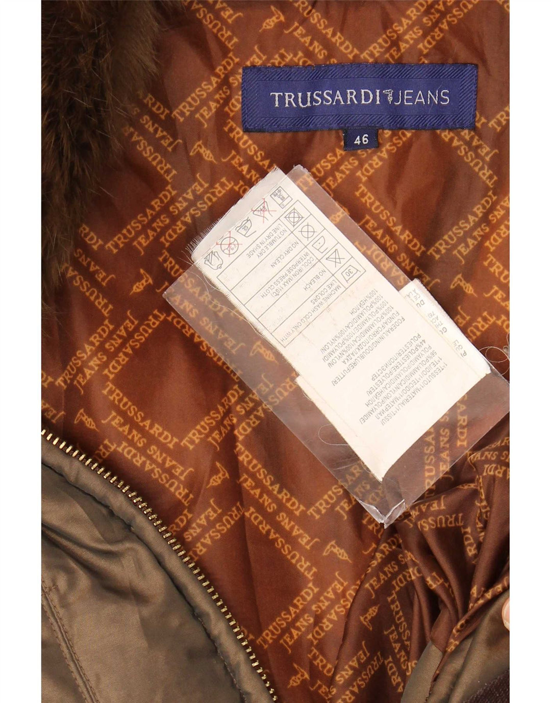 Trussardi Jeans Womens Padded Jacket IT 46 Large Khaki Polyamide