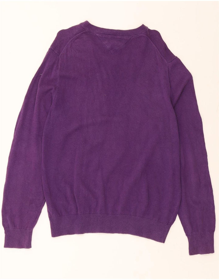 TOMMY HILFIGER Mens V-Neck Jumper Sweater Medium Purple Cotton Vintage Tommy Hilfiger and Second-Hand Tommy Hilfiger from Messina Hembry 