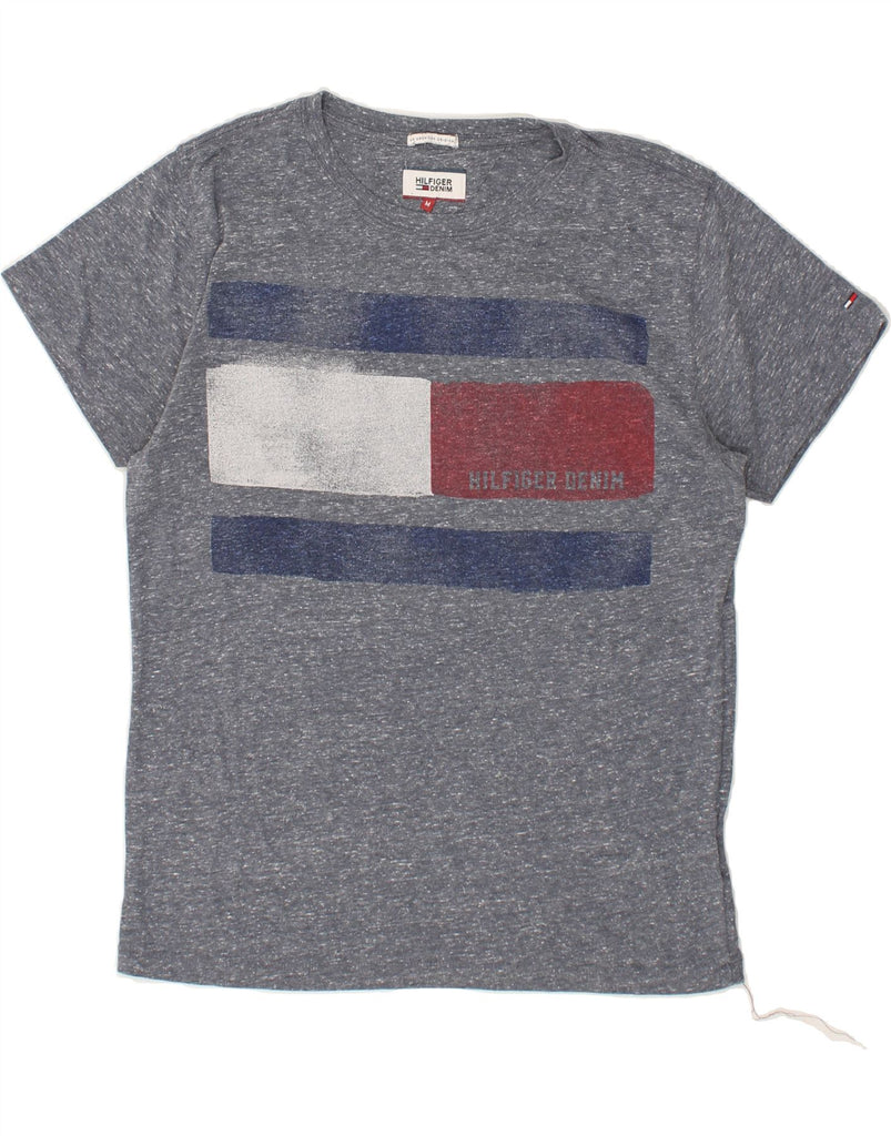 TOMMY HILFIGER Mens Graphic T-Shirt Top Medium Grey Flecked Cotton | Vintage Tommy Hilfiger | Thrift | Second-Hand Tommy Hilfiger | Used Clothing | Messina Hembry 