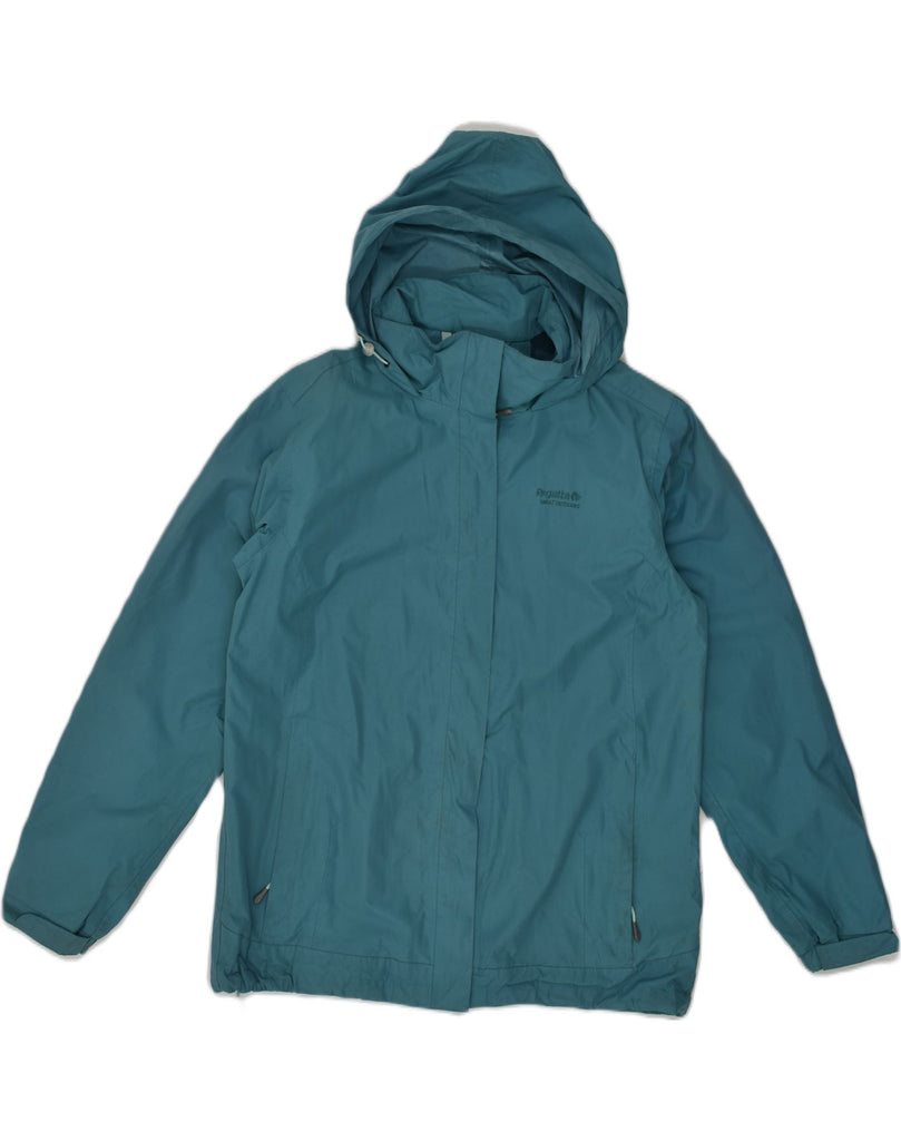 REGATTA Womens Hooded Waterproof Jacket UK 12 Medium  Turquoise Polyester | Vintage Regatta | Thrift | Second-Hand Regatta | Used Clothing | Messina Hembry 