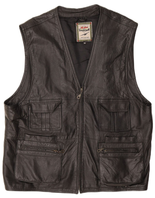 Lindbergh Mens Leather Utility Gilet UK 44 2XL Black