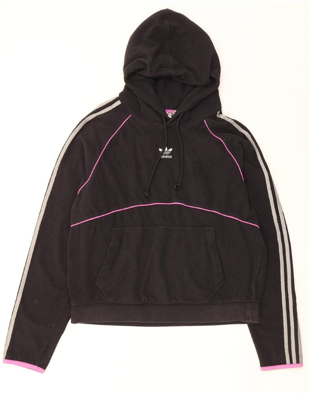 ADIDAS Womens Hooded Fleece Jumper UK 14 Medium Black Polyester