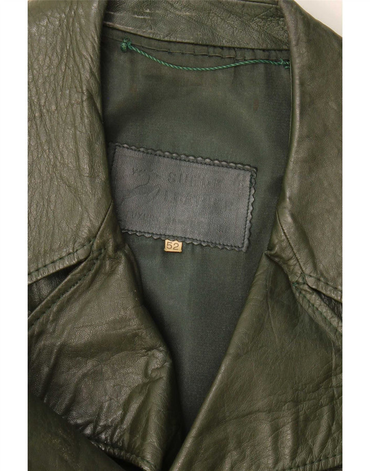 Vintage Mens Leather Jacket IT 52 XL Khaki