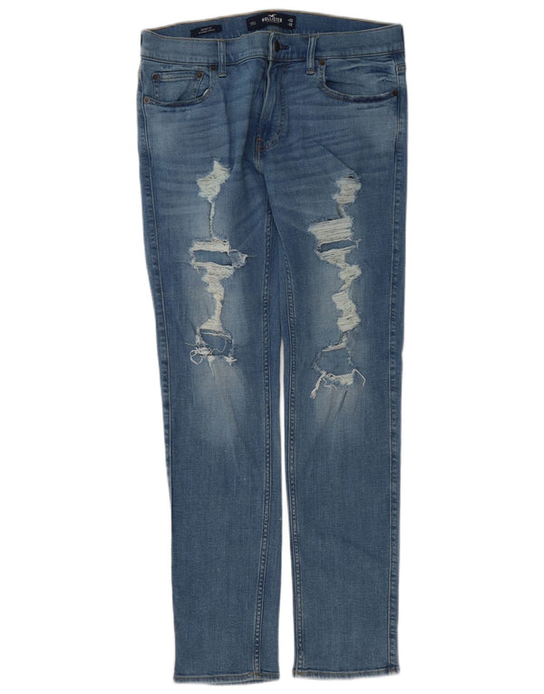 Hollister Womens Distressed Skinny Jeans W32 L32 Blue Cotton