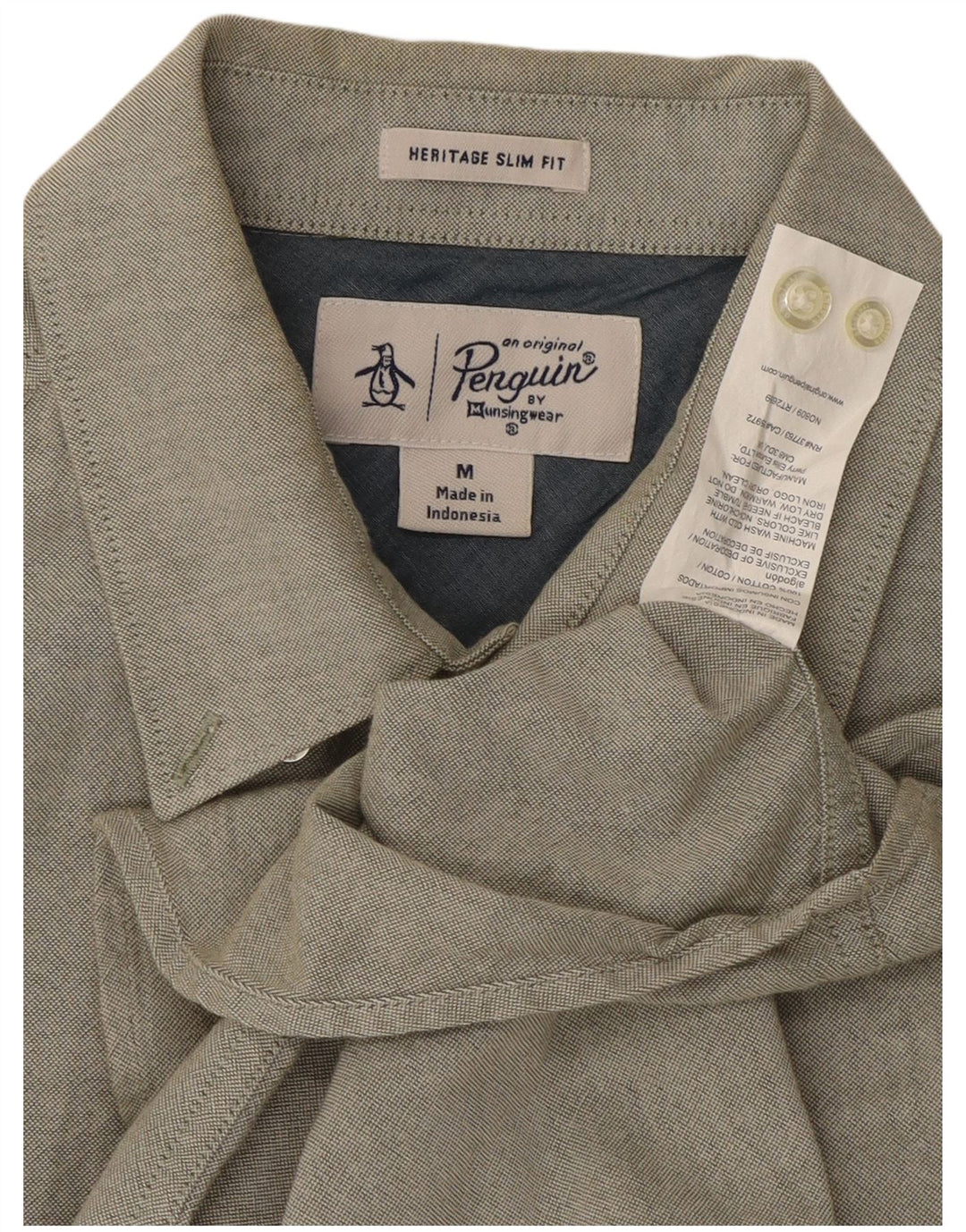 Penguin Mens Heritage Slim Fit Shirt Medium Khaki Cotton