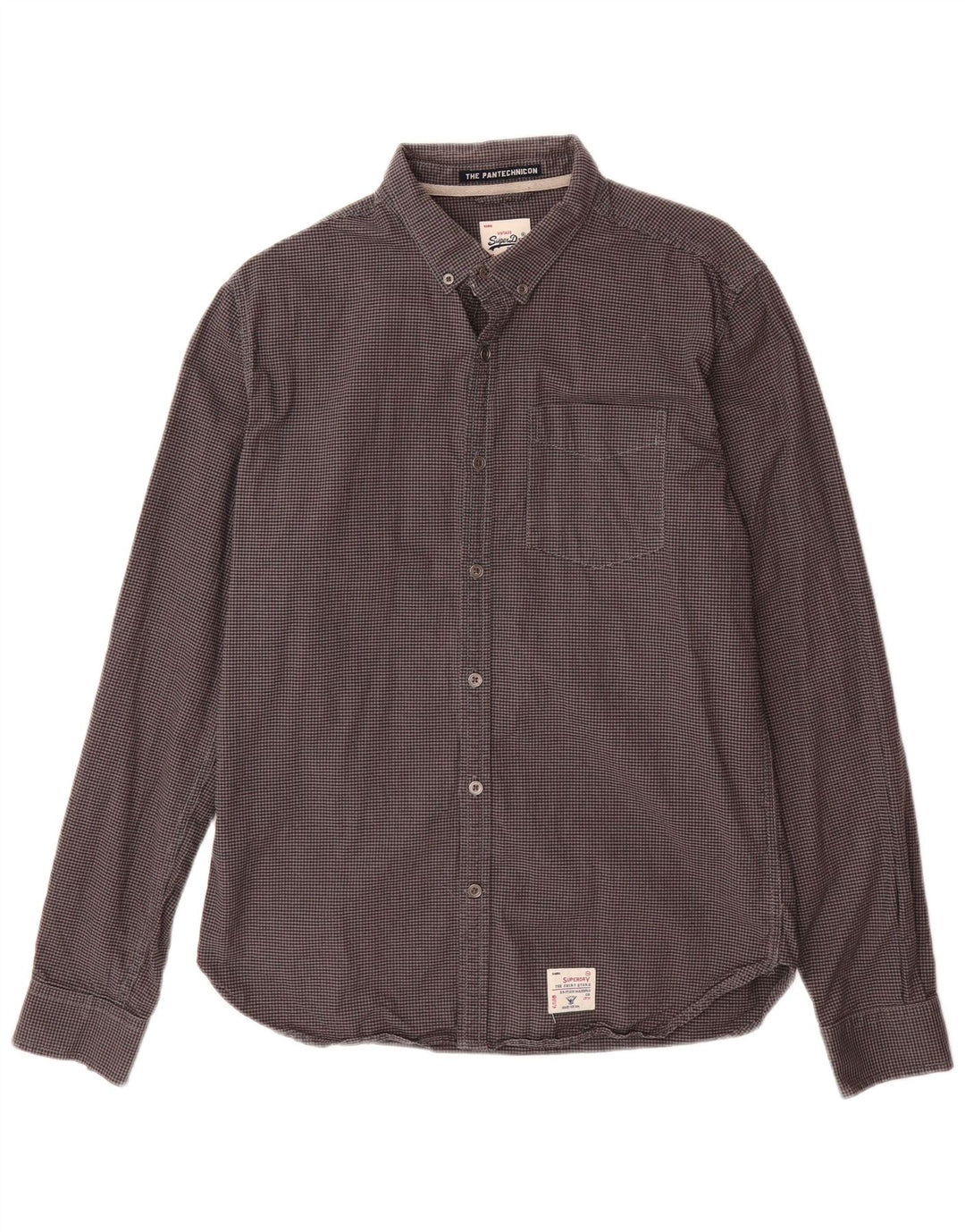 SUPERDRY Mens Flannel Shirt Large Grey Gingham Cotton