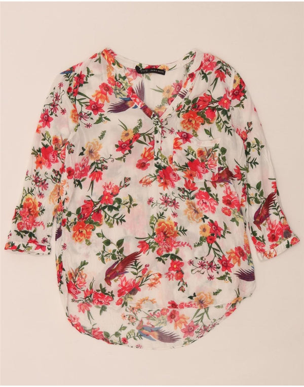 Zara Womens 3/4 Sleeve Blouse Top UK 12 Medium Multicoloured Floral