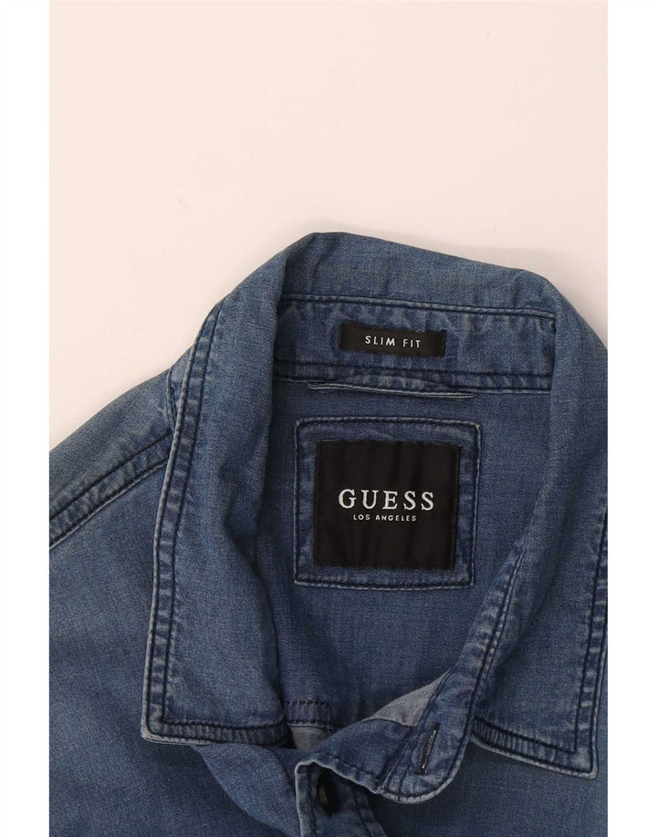 Guess Mens Slim Fit Denim Shirt Small Blue