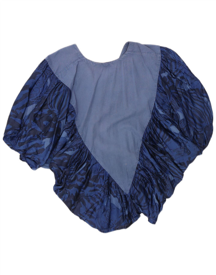 Vintage Womens Batwing Blouse Top UK 14 Medium Blue Animal Print