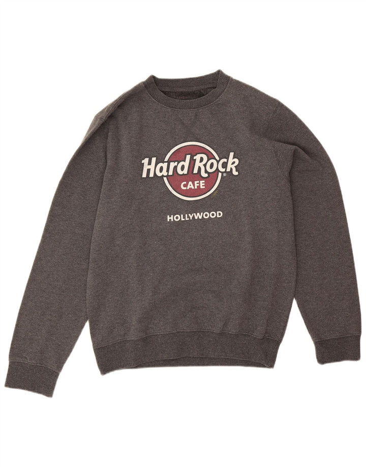 Hard Rock Cafe Mens Hollywood Graphic Sweatshirt Jumper Medium Grey Flecked