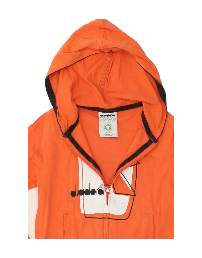 DIADORA Boys Graphic Zip Hoodie Sweater 4-5 Years XS Orange Cotton | Vintage Diadora | Thrift | Second-Hand Diadora | Used Clothing | Messina Hembry 