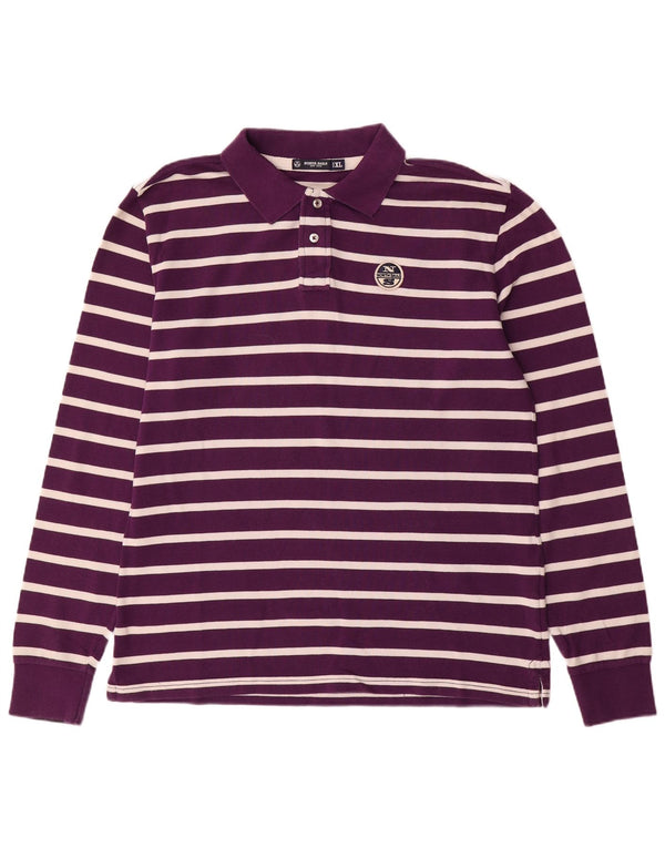 North Sails Mens Long Sleeve Polo Shirt XL Purple Striped Cotton