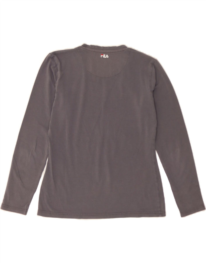 FILA Womens Graphic Top Long Sleeve UK 12 Medium Grey Cotton Vintage Fila and Second-Hand Fila from Messina Hembry 