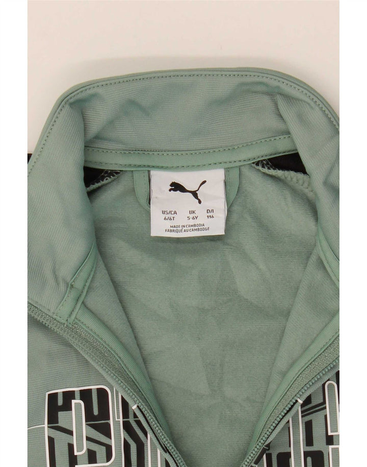 Puma Boys Graphic Tracksuit Top Jacket 5-6 Years Green Colourblock
