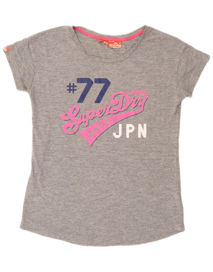 Superdry Womens Graphic T-Shirt Top UK 14 Large Grey Cotton