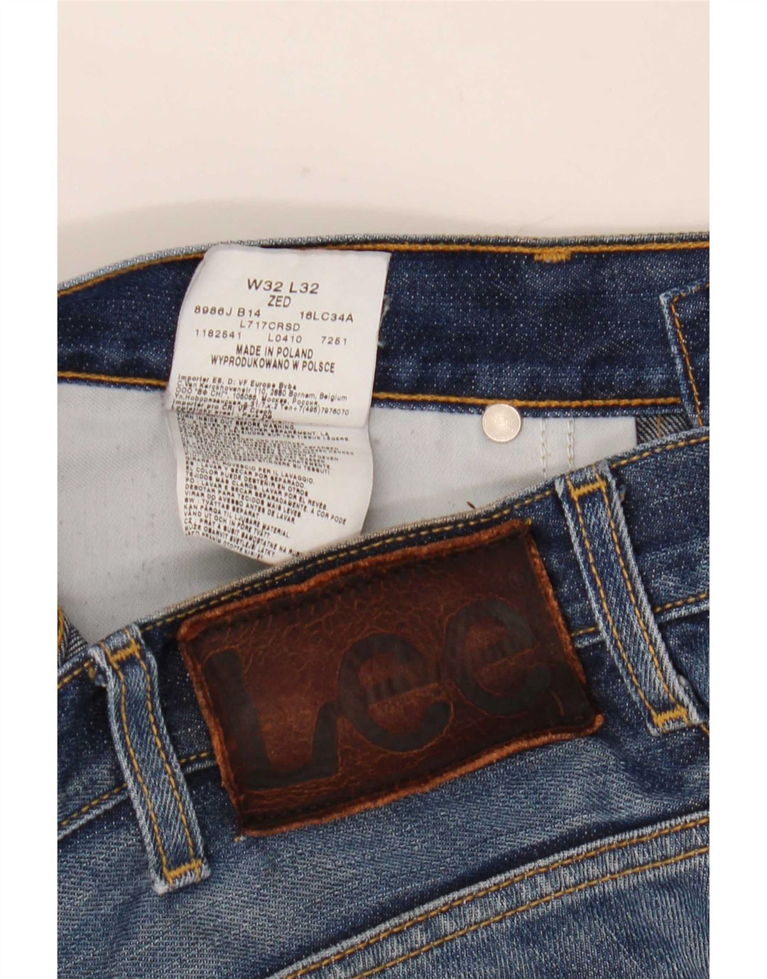 Lee Mens Zed Distressed Straight Jeans W32 L32 Blue Cotton