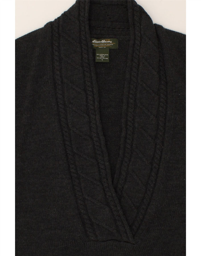 EDDIE BAUER Womens V-Neck Jumper Sweater UK 14 Large Grey Wool | Vintage Eddie Bauer | Thrift | Second-Hand Eddie Bauer | Used Clothing | Messina Hembry 