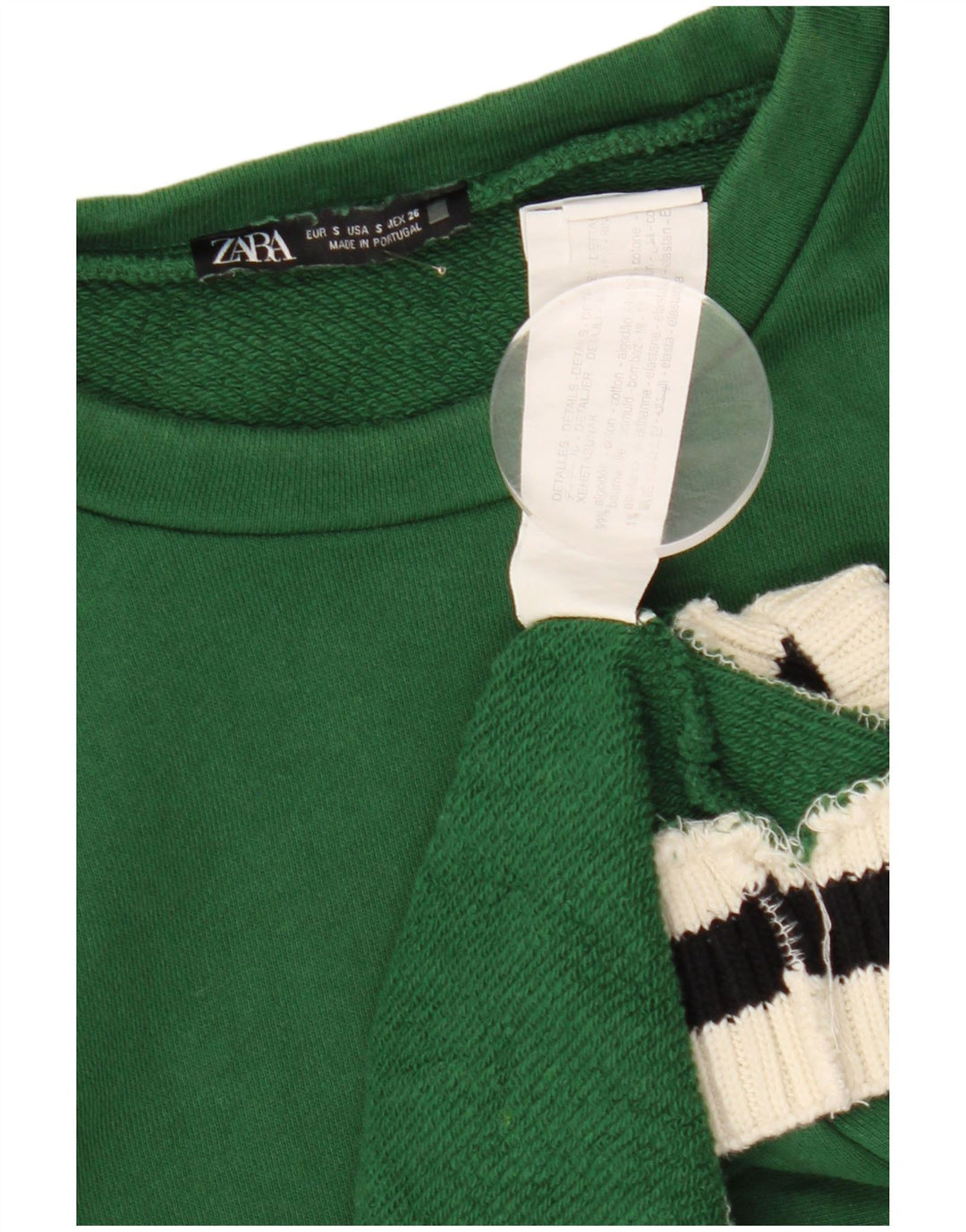 Zara Womens Oversized Sweatshirt Jumper UK 10 Small Green Striped Cotton