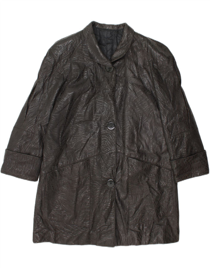 VINTAGE Womens Abstract Pattern Leather Coat EU 42 Large Black Leather Vintage Vintage and Second-Hand Vintage from Messina Hembry 