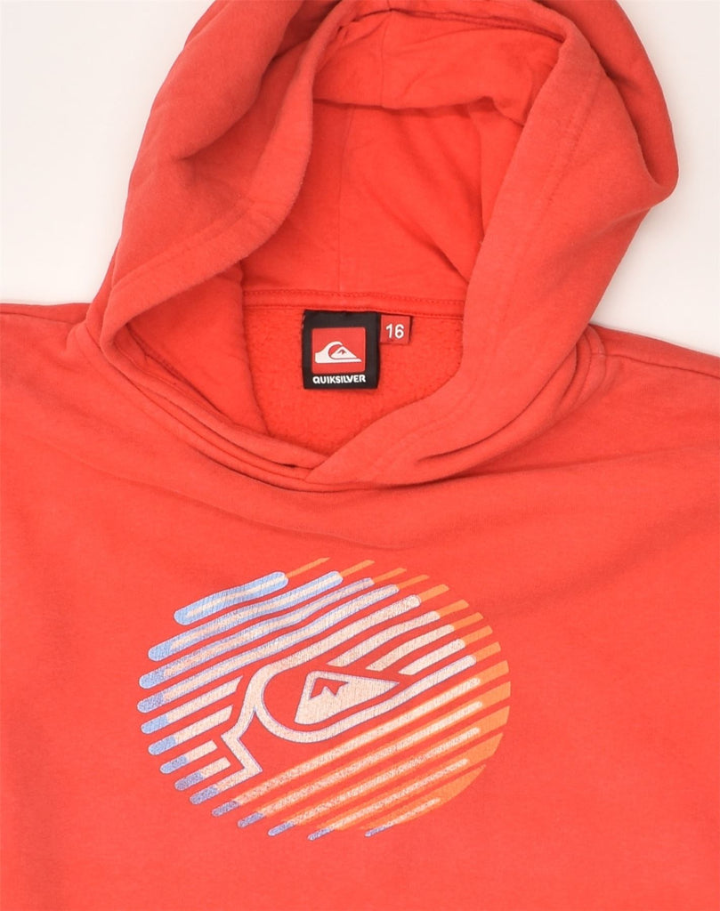 QUIKSILVER Boys Graphic Hoodie Jumper 15-16 Years Orange Cotton | Vintage Quiksilver | Thrift | Second-Hand Quiksilver | Used Clothing | Messina Hembry 