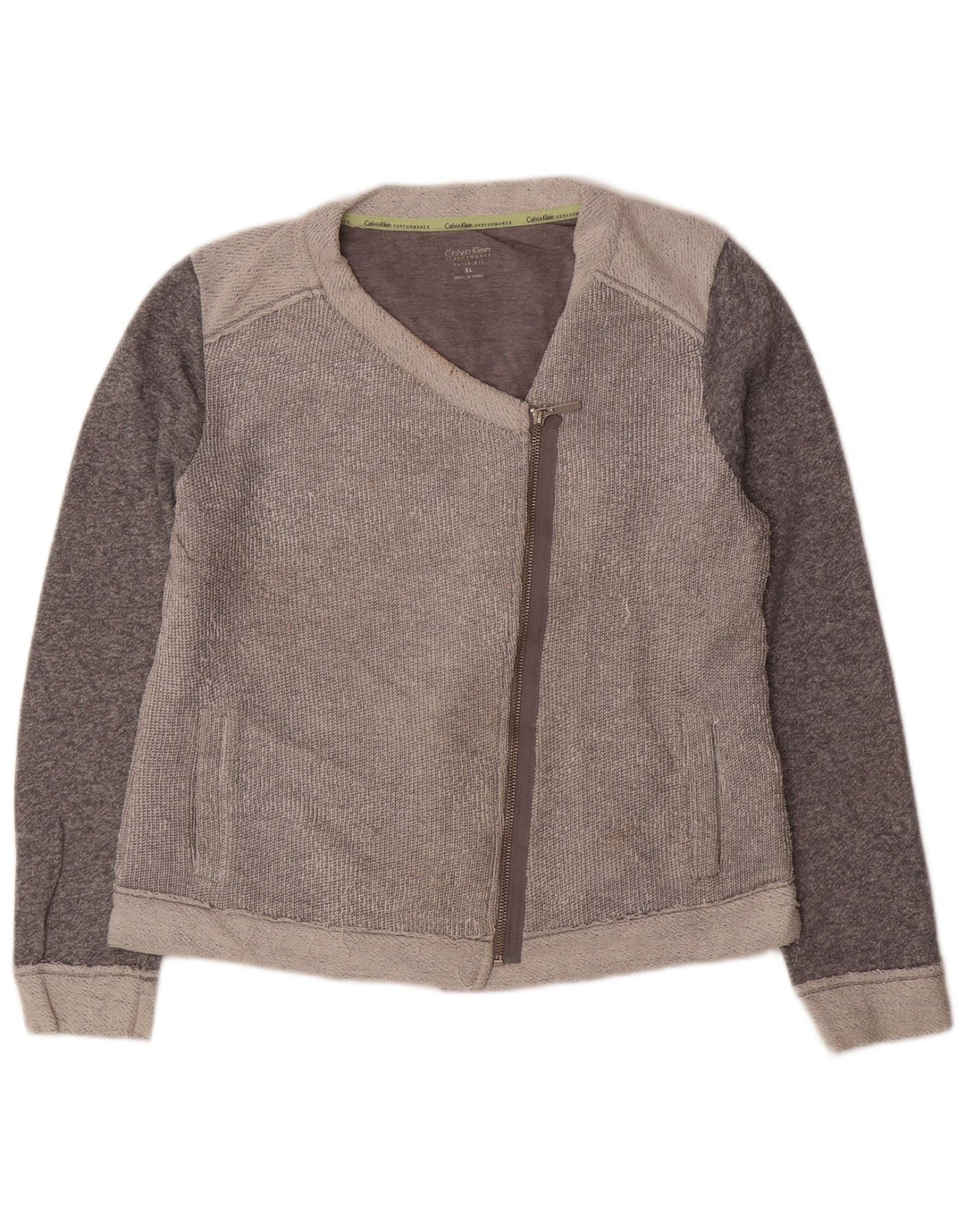 CALVIN KLEIN Womens Cardigan Sweater UK 18 XL Grey Colourblock Cotton