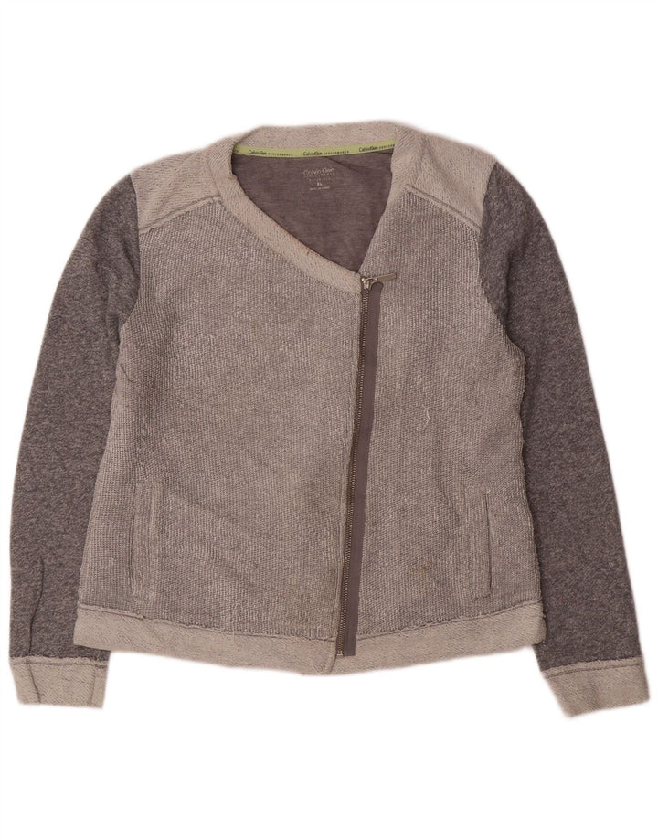 CALVIN KLEIN Womens Cardigan Sweater UK 18 XL Grey Colourblock Cotton