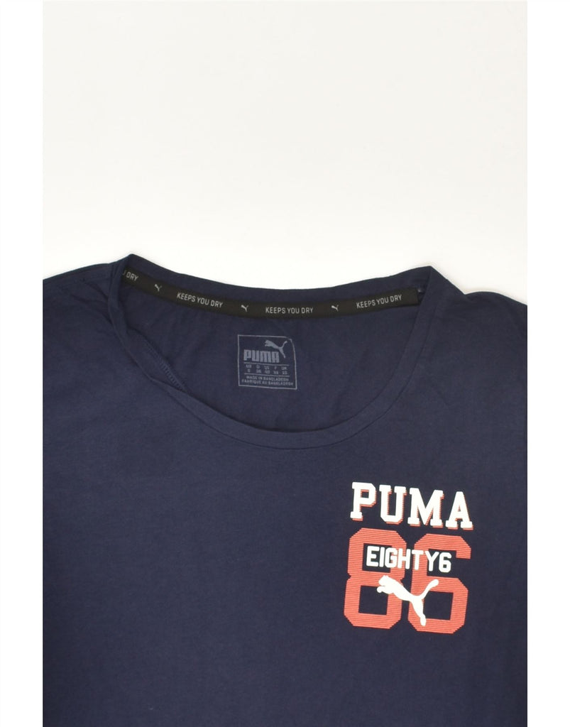 PUMA Womens Graphic T-Shirt Top UK 10 Small  Navy Blue Cotton | Vintage Puma | Thrift | Second-Hand Puma | Used Clothing | Messina Hembry 