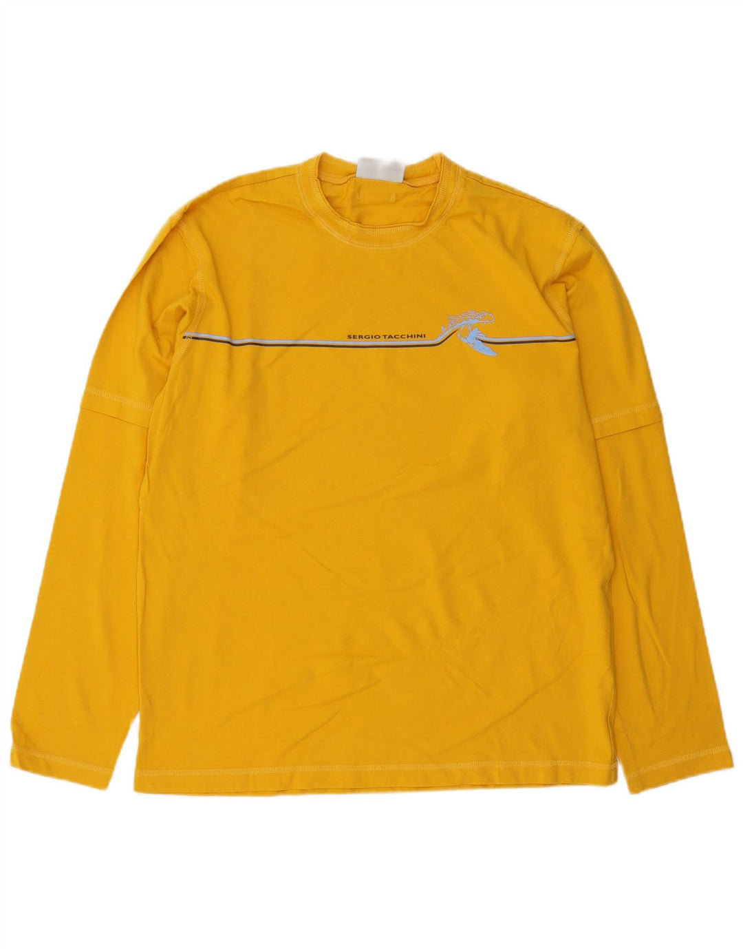 Sergio Tacchini Mens Top Long Sleeve Large Yellow Striped Cotton