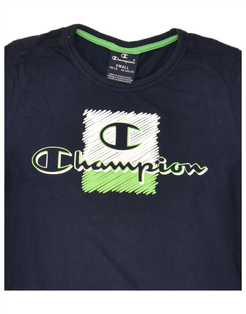 CHAMPION Boys Graphic T-Shirt Top 7-8 Years Small Navy Blue Cotton | Vintage Champion | Thrift | Second-Hand Champion | Used Clothing | Messina Hembry 