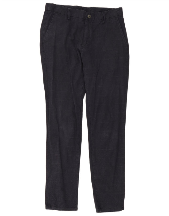 Massimo Dutti Mens Chino Trousers EU 42 Large W32 L29 Navy Blue Check