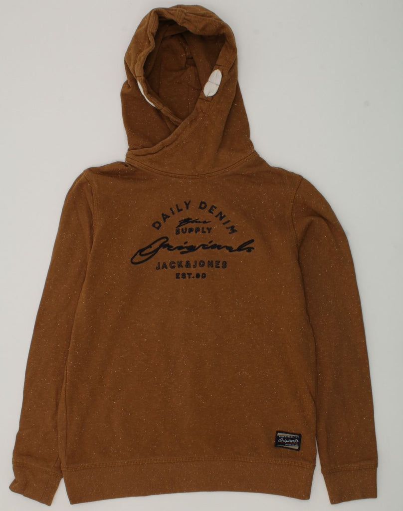 JACK & JONES Boys Graphic Hoodie Jumper 13-14 Years Brown Flecked Cotton | Vintage Jack & Jones | Thrift | Second-Hand Jack & Jones | Used Clothing | Messina Hembry 