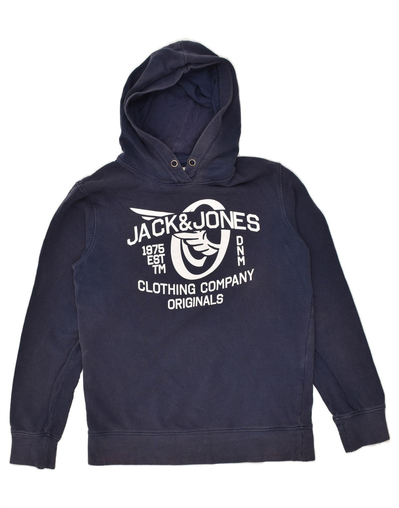 JACK & JONES Mens Graphic Hoodie Jumper Small Navy Blue Cotton | Vintage Jack & Jones | Thrift | Second-Hand Jack & Jones | Used Clothing | Messina Hembry 